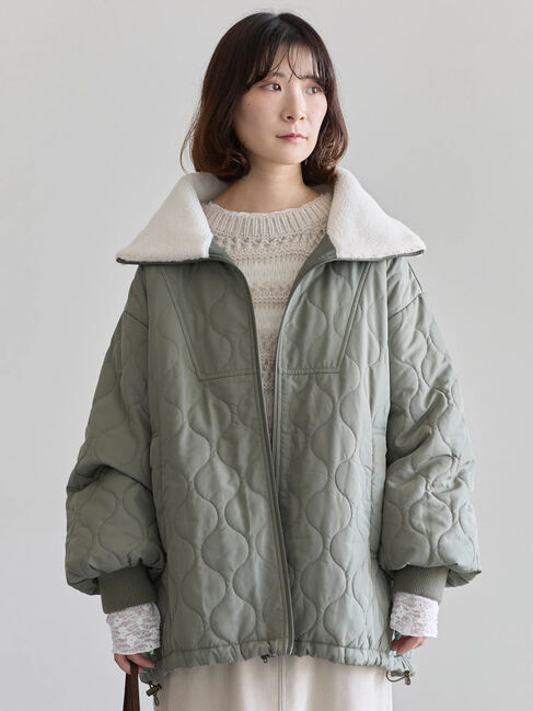 Samansa Mos2 blue「衿ボアキルトジャケット」|その他|