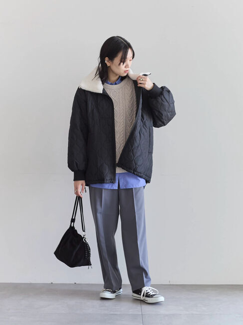 Samansa Mos2 blue「衿ボアキルトジャケット」|その他|