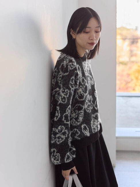 Samansa Mos2 blue「花柄シャギーニットプルオーバー」|ニット・セーター|