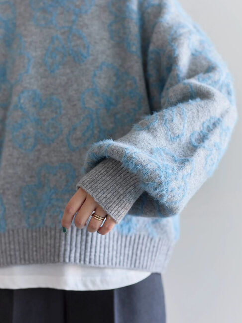 Samansa Mos2 blue「花柄シャギーニットプルオーバー」|ニット・セーター|