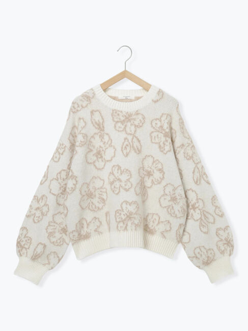 Samansa Mos2 blue「花柄シャギーニットプルオーバー」|ニット・セーター|