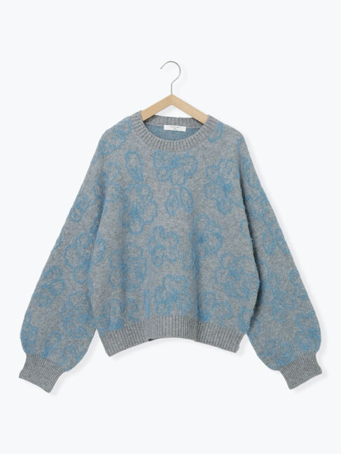 Samansa Mos2 blue「花柄シャギーニットプルオーバー」|ニット・セーター|