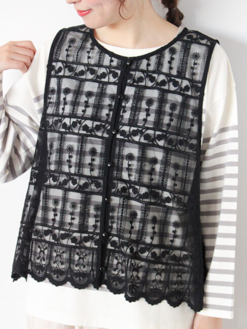 Samansa Mos2「裾スカラップレースベスト」|シャツ・ブラウス|