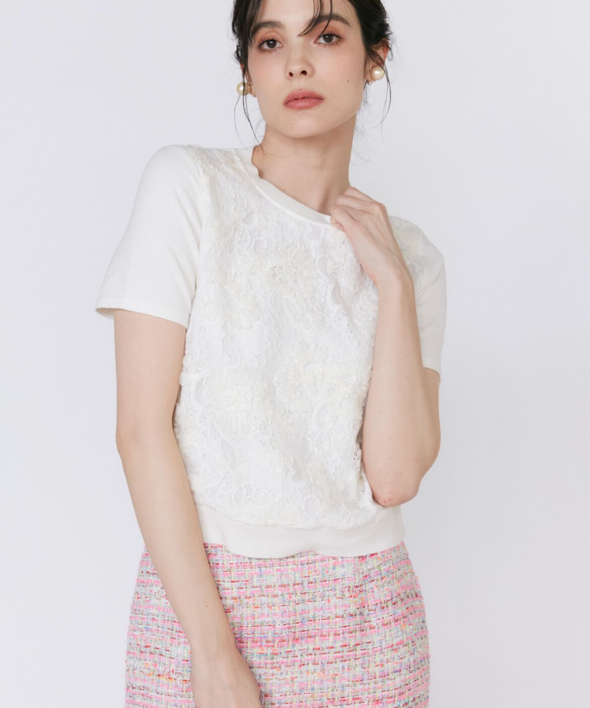Maglie le cassetto「《大きいサイズ》3D刺繍レースプルオーバー《Maglie White》」|ニット・セーター|