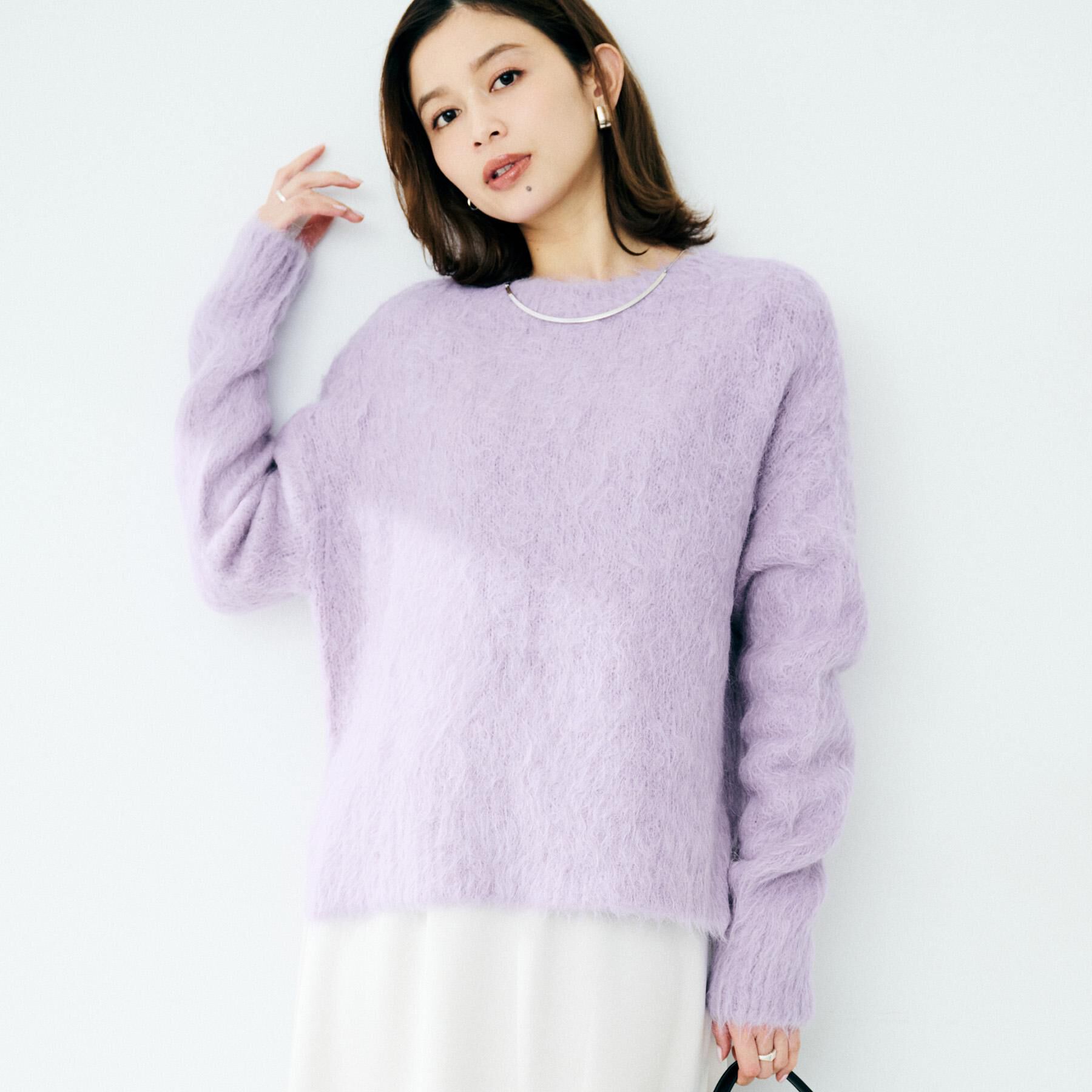 UNTITLED「【ゆったり/モヘヤニット】アルパカ混シャギーニット」|ニット・セーター|パープル(081)