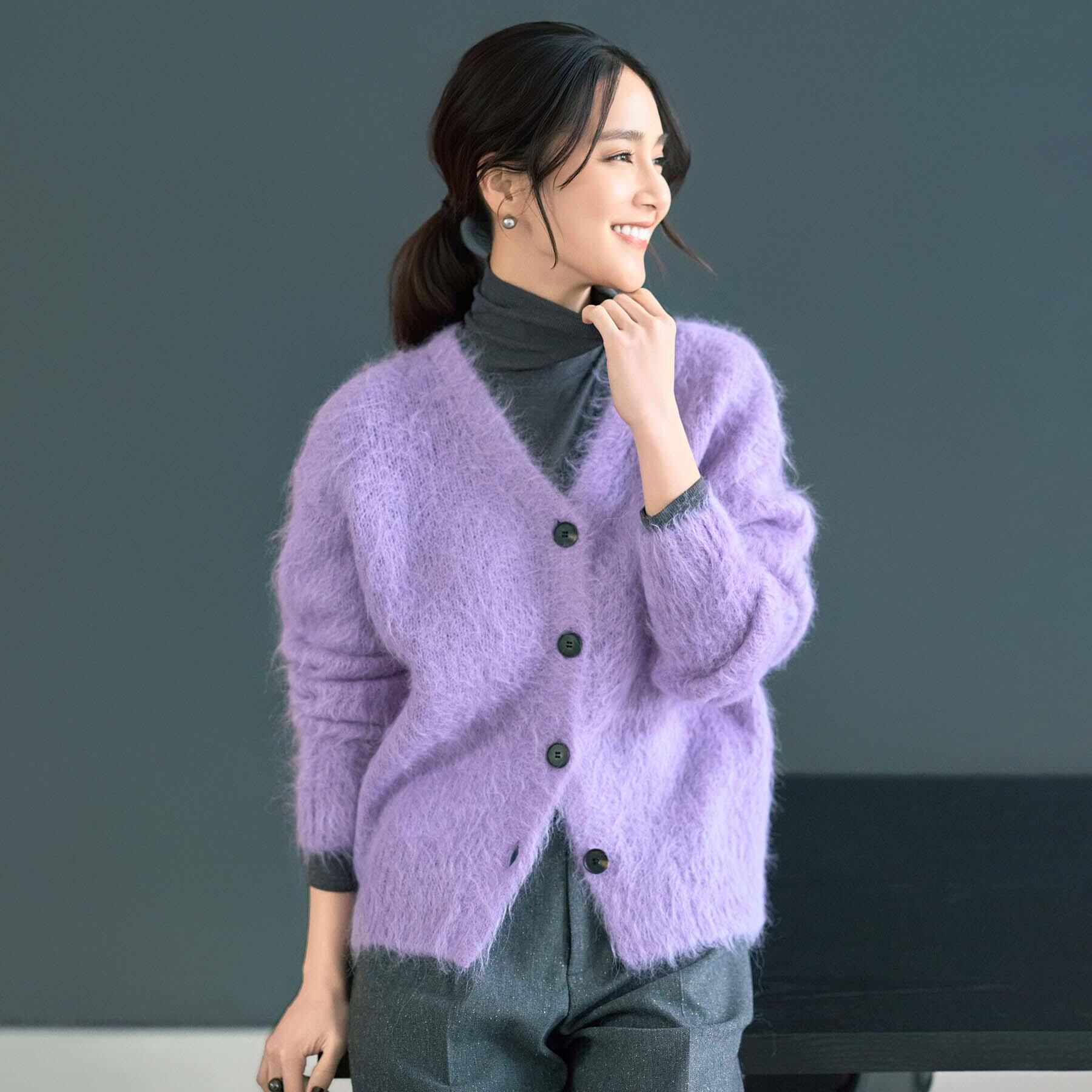 UNTITLED「【ゆったり/モヘヤニット】アルパカ混シャギー カーディガン」|カーディガン|パープル(081)