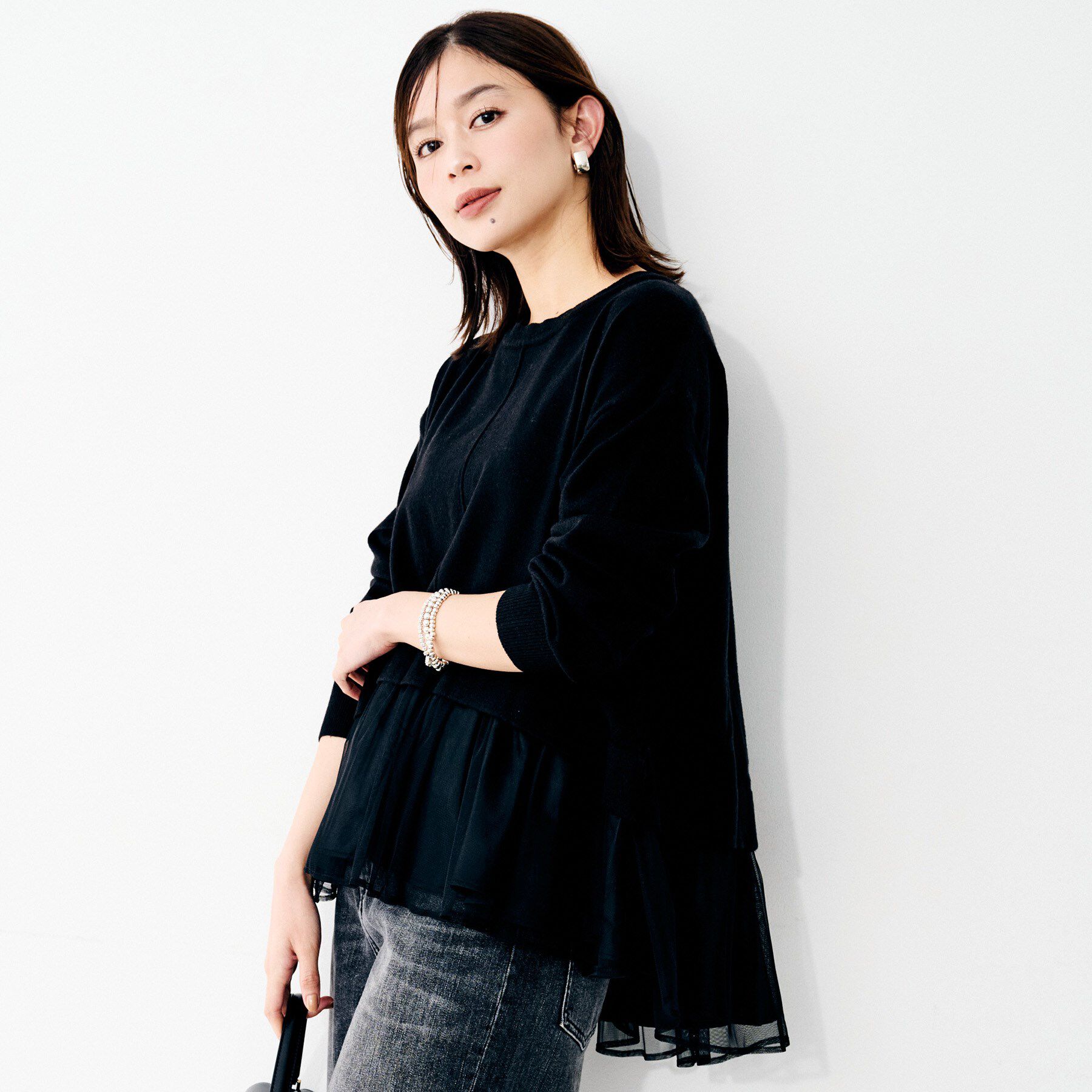 UNTITLED「【TORRAZZO DONNA】ニット&times;チュールトップス」|Tシャツ・カットソー|ブラック(019)