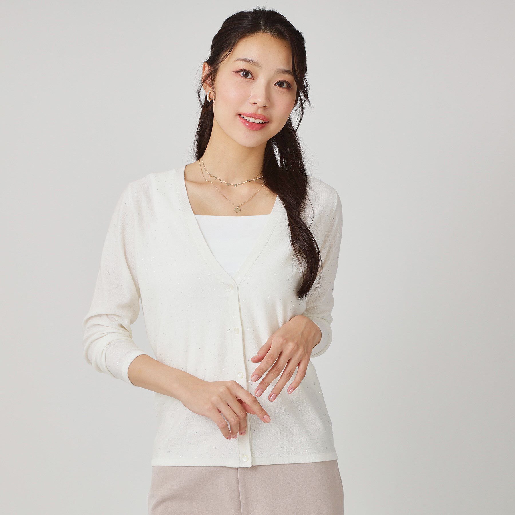 COUP DE CHANCE「【手洗い可】スパンコール入ニットカーディガン」|カーディガン|オフホワイト(003