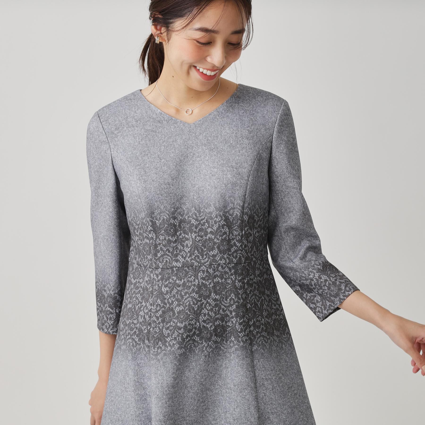 COUP DE CHANCE「【手洗い可／日本製】レース柄プリントワンピース」|ワンピース|