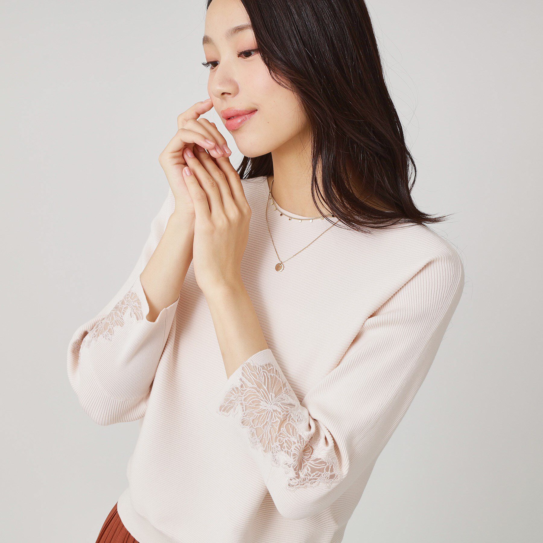 COUP DE CHANCE「【手洗い可】オーガンジー刺しゅうニットトップス」|ニット・セーター|