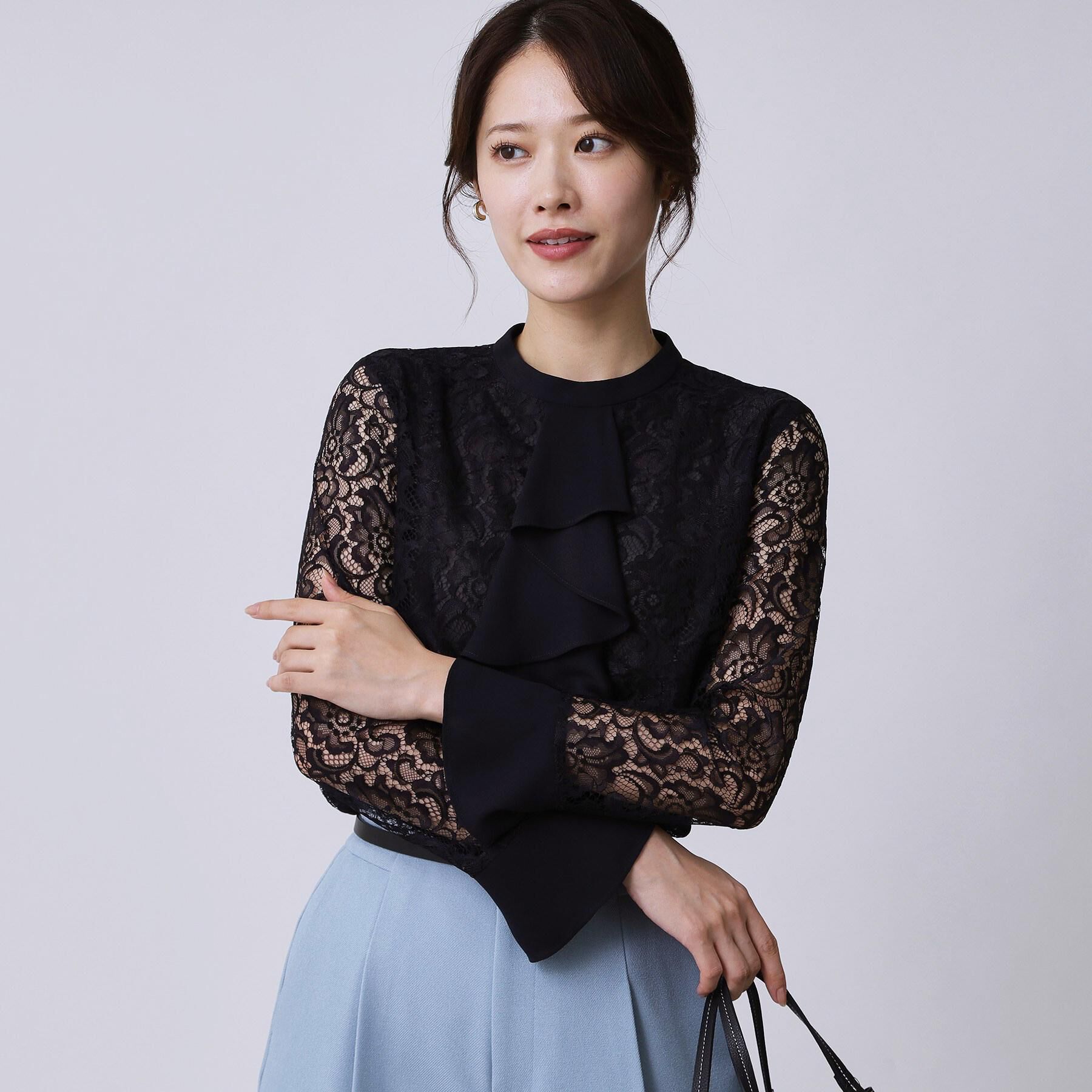 COUP DE CHANCE「【日本製】フラワーレースブラウス」|シャツ・ブラウス|ネイビー(594)