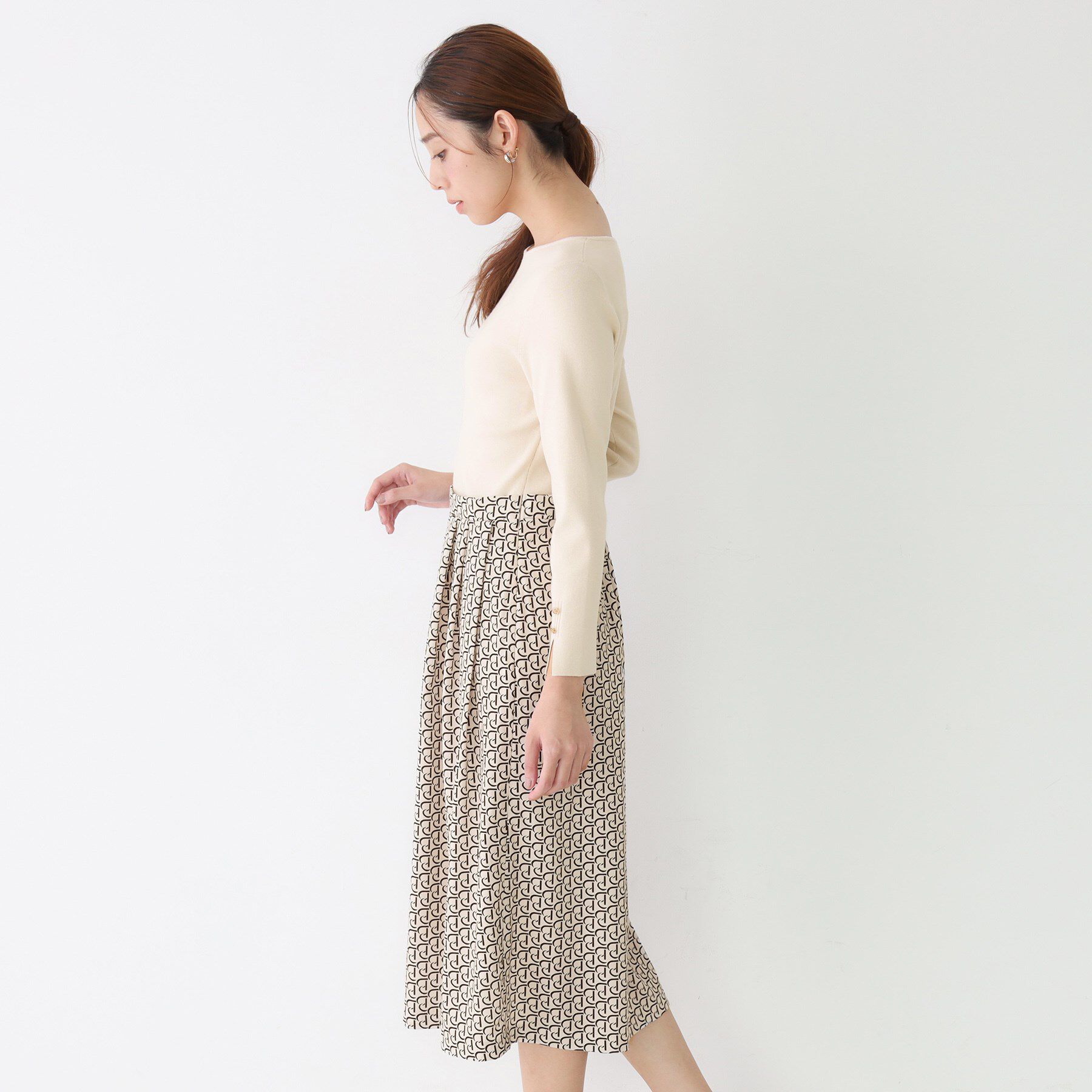 COUP DE CHANCE「【手洗い可】ニット+柄スカートのワンピース」|ワンピース|