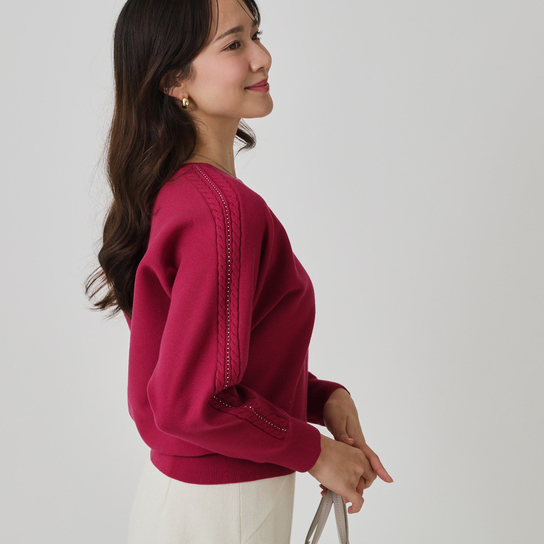 COUP DE CHANCE「【手洗い可】ケーブルビーズ袖デザインニット」|ニット・セーター|