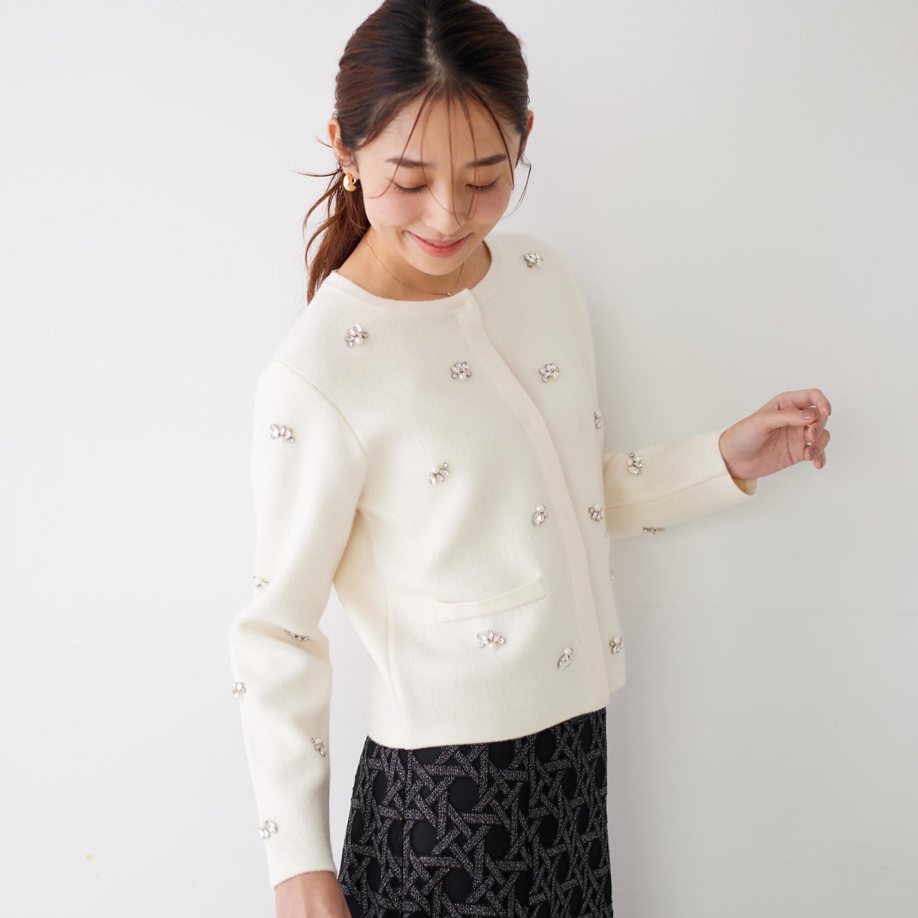 COUP DE CHANCE「【手洗い可】ビジュー付カーディガン」|カーディガン|