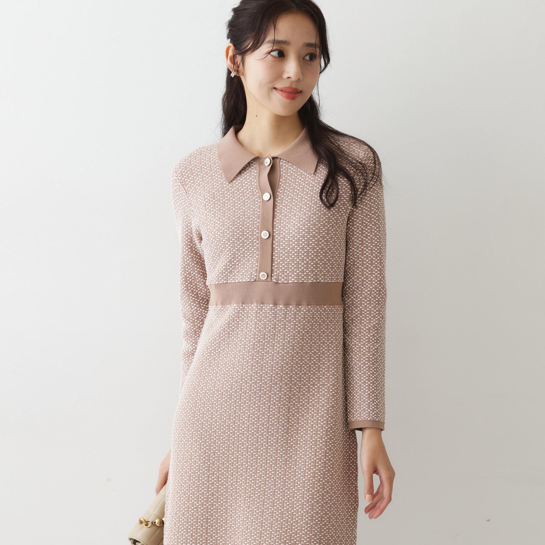 COUP DE CHANCE「【手洗い可】衿付きニットジャカード編みワンピース」|ワンピース|