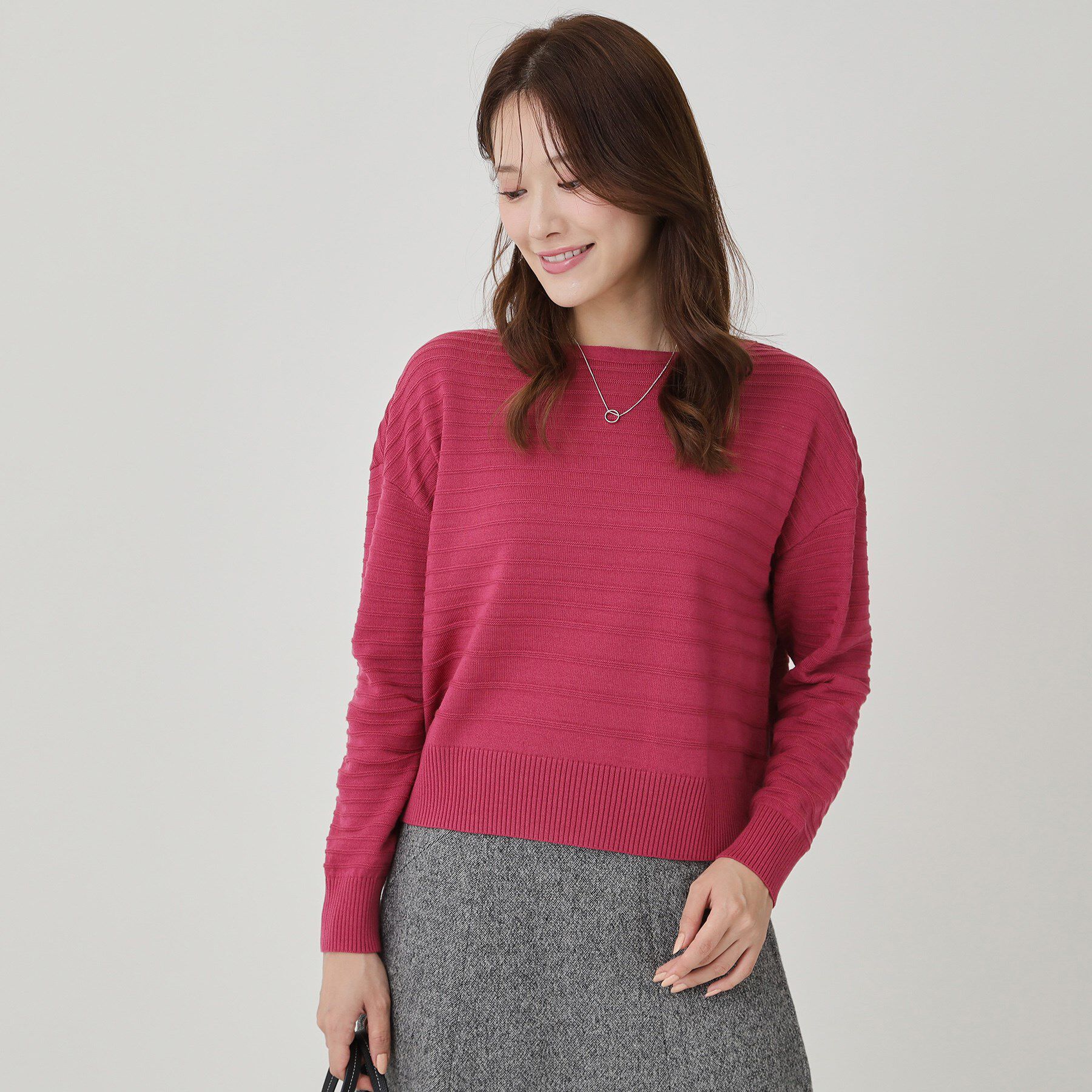 COUP DE CHANCE「【手洗い可／日本製】地柄ボーダーのニットトップス」|ニット・セーター|ピンク(073)