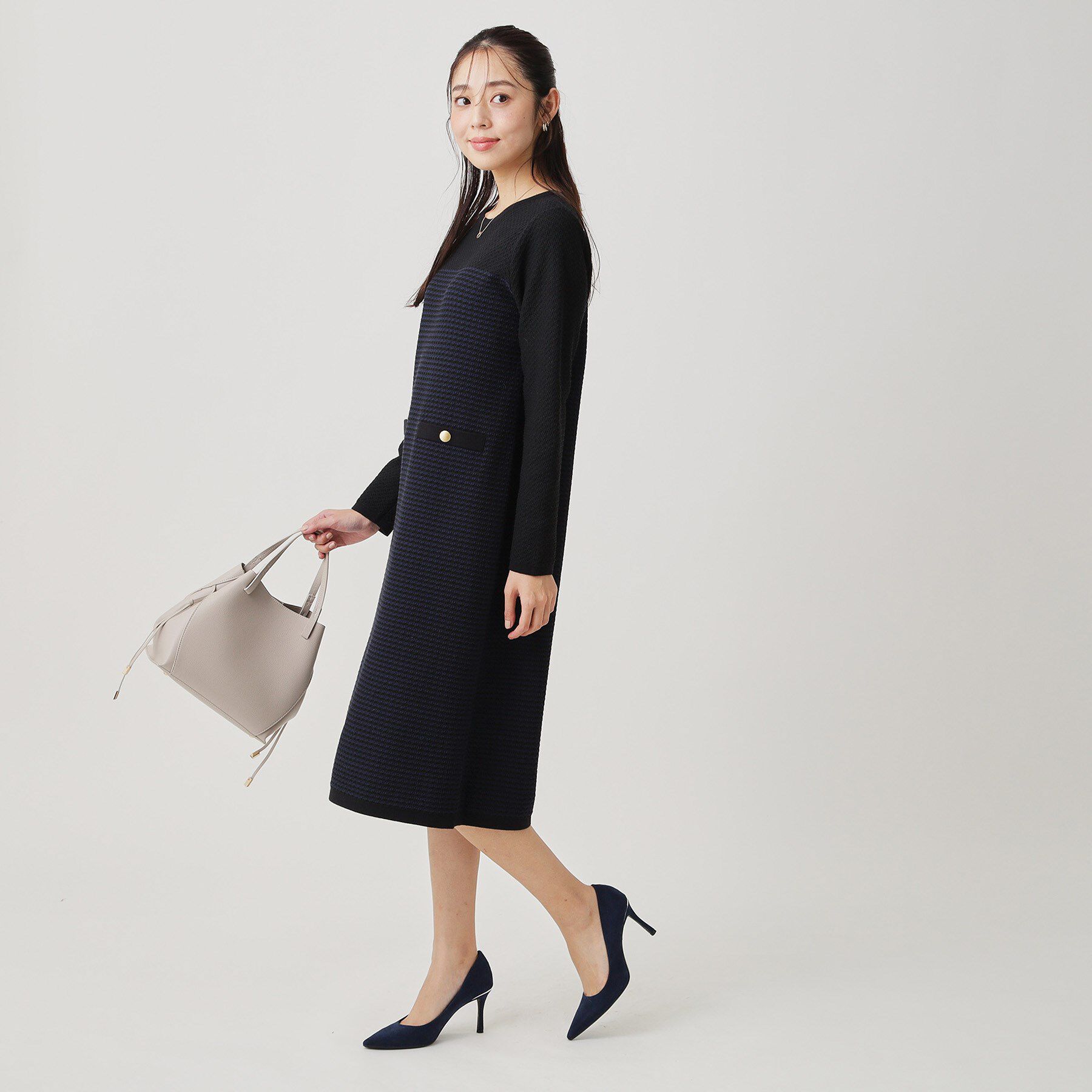 COUP DE CHANCE「【手洗い可】配色デザインニットワンピース」|ワンピース|