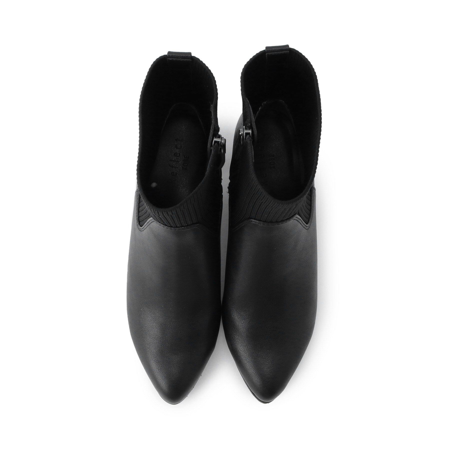 Reflect「【足元すっきり見え／ファスナー開き】リブ編みニットブーツ」|ショートブーツ|