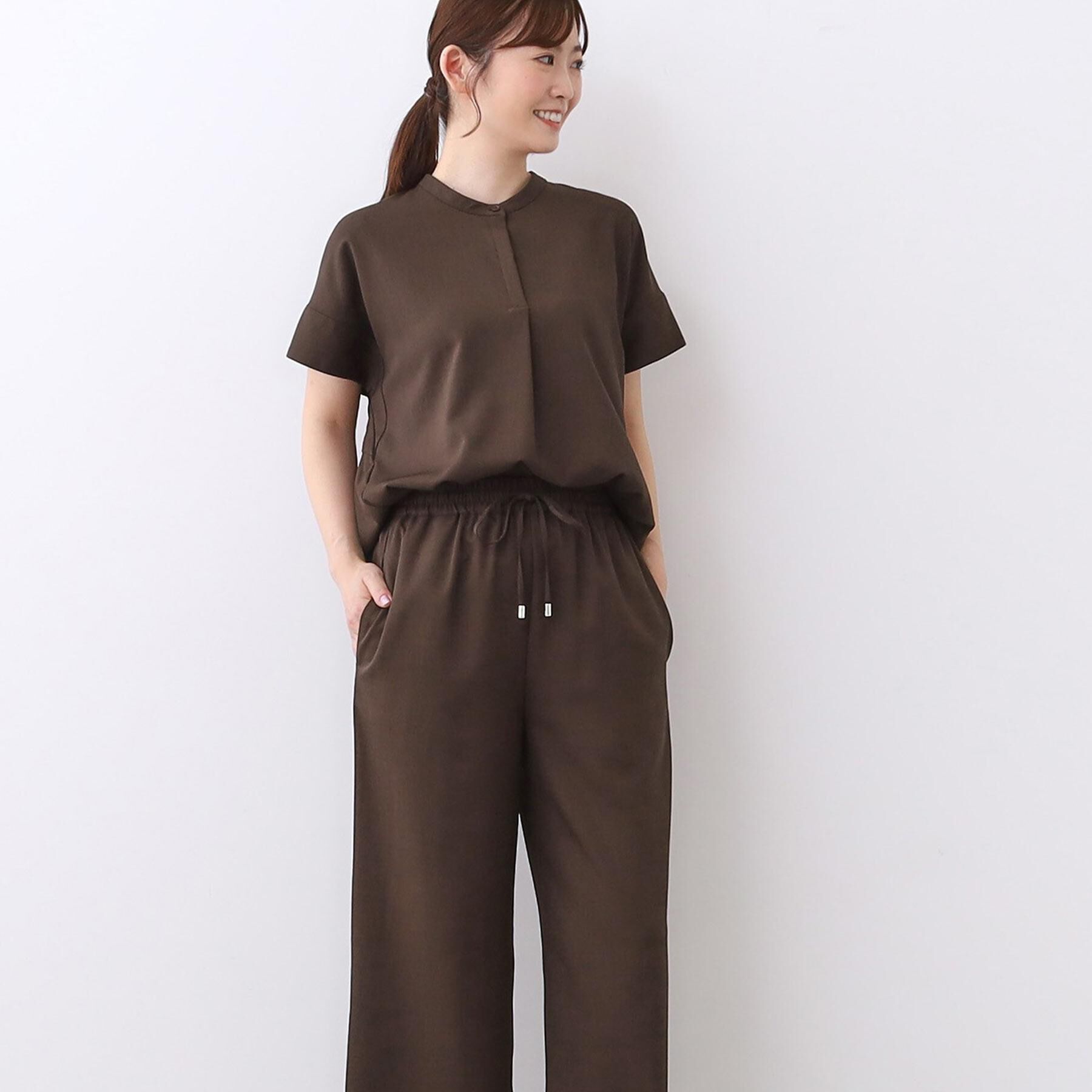 Reflect「【E‐QUALITY／ウエスト総ゴム／セットアップ／単品使いOK◎】ブラウス＋ストレートパンツセット」|スーツ|ブラウン(043)