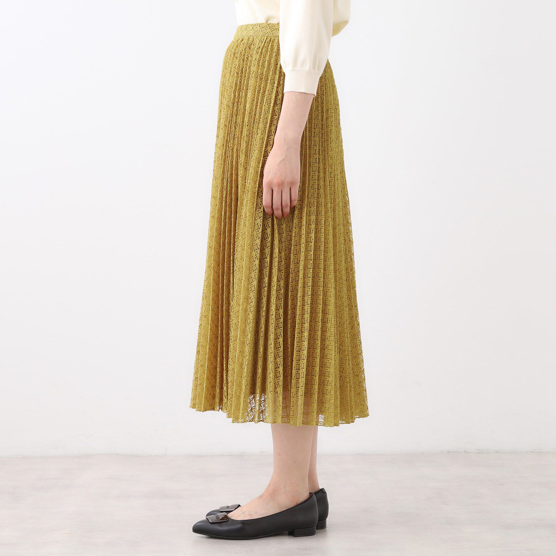 Reflect「【イージーケア】サークルダイヤ柄レースプリーツスカート」|スカート|