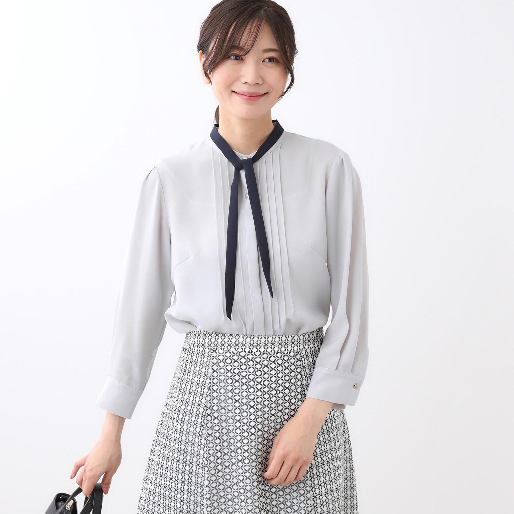 Reflect「【配色ボウタイ付き】八分袖ジョーゼットブラウス」|シャツ・ブラウス|