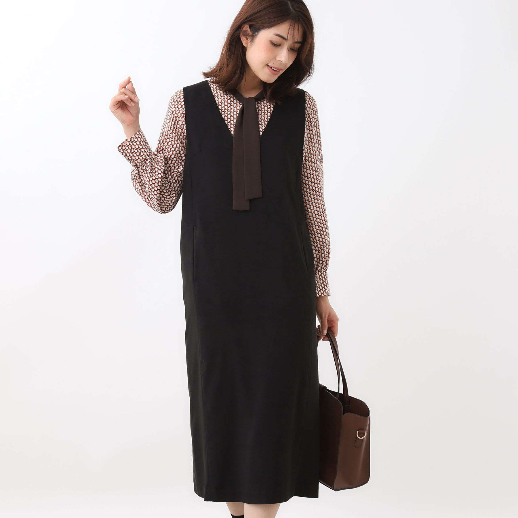 Reflect「【すっきりシルエット】スエードライクジャンパースカ―ト」|ワンピース|ブラック(019)