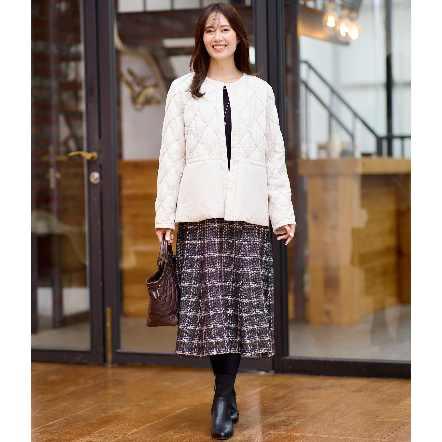 Reflect「【コートインでもすっきり◎】チェック柄ニットドッキングワンピース」|ワンピース|