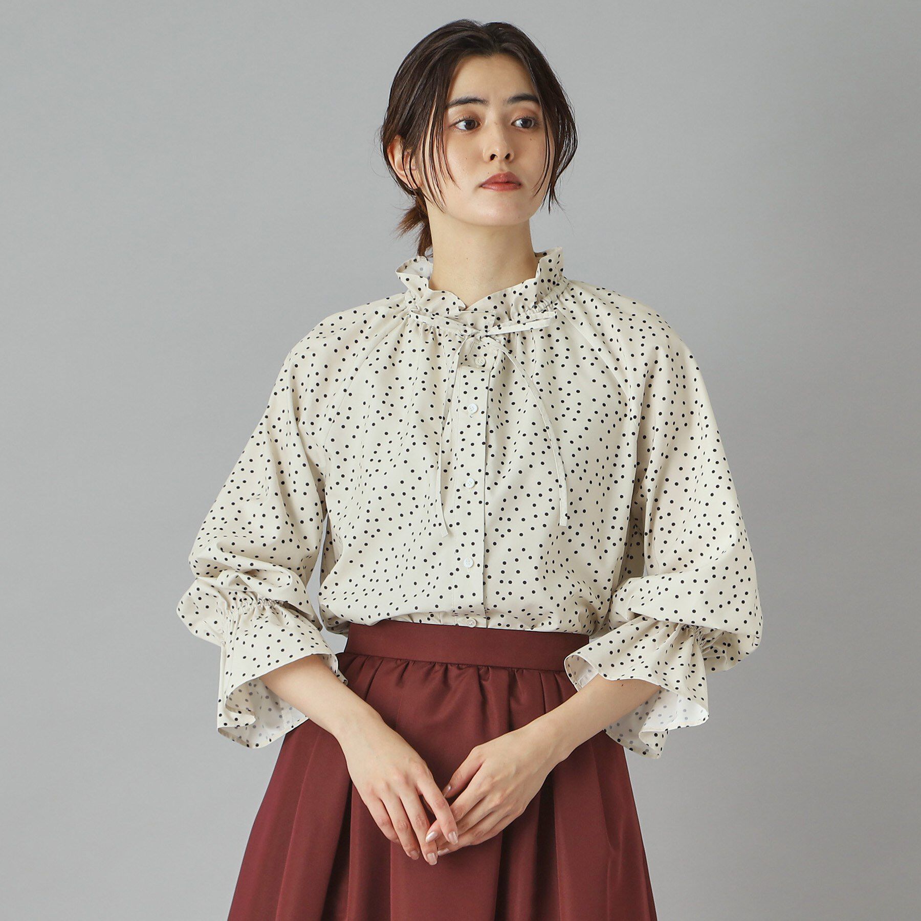 DRESSTERIOR「【洗える/フリルカラー】キャンディスリーブフリルカラーブラウス」|シャツ・ブラウス|