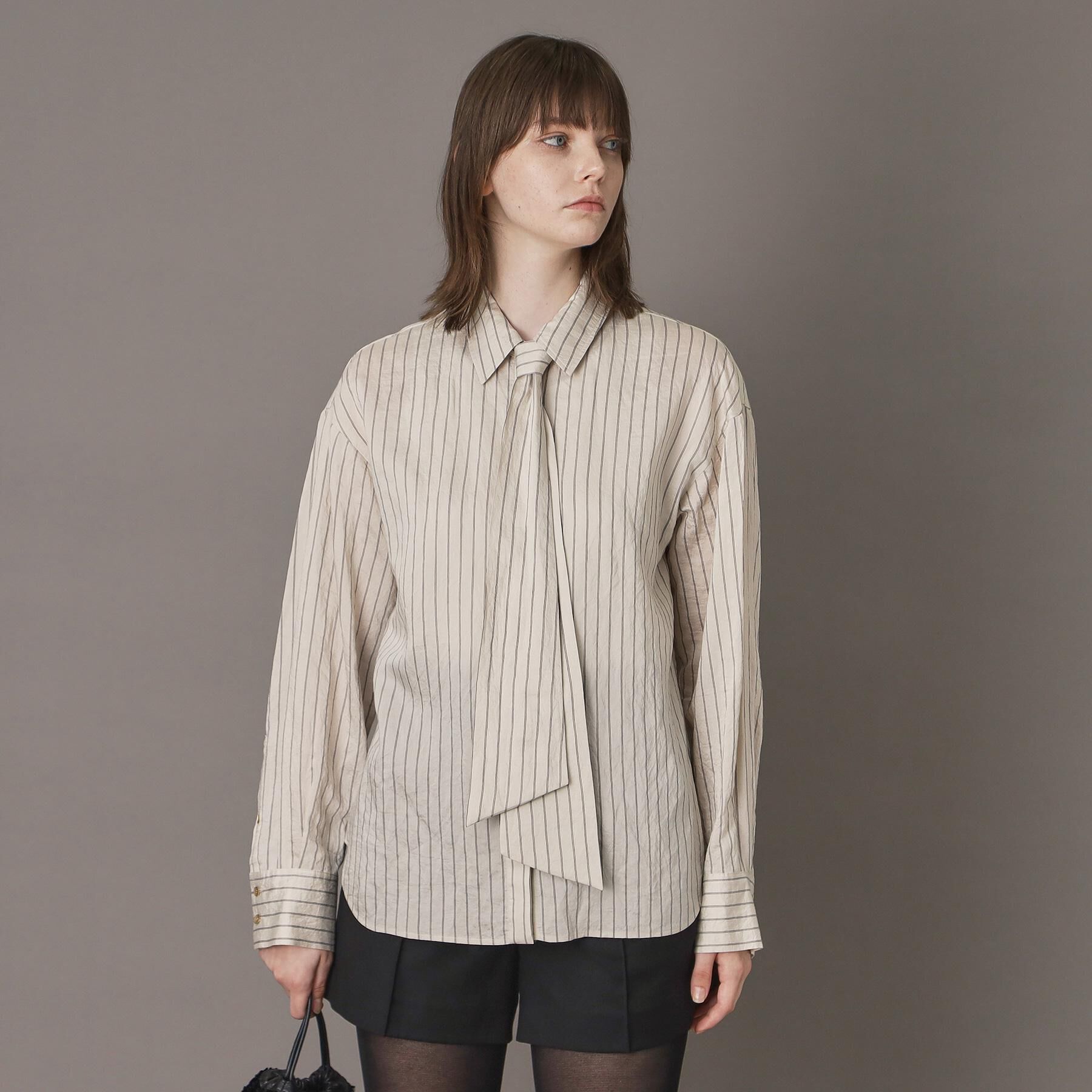 DRESSTERIOR「【洗える/オンオフ/otonaMUSE 11月号掲載】3WAYタイ付きアーカーストライプシャツ」|シャツ・ブラウス|