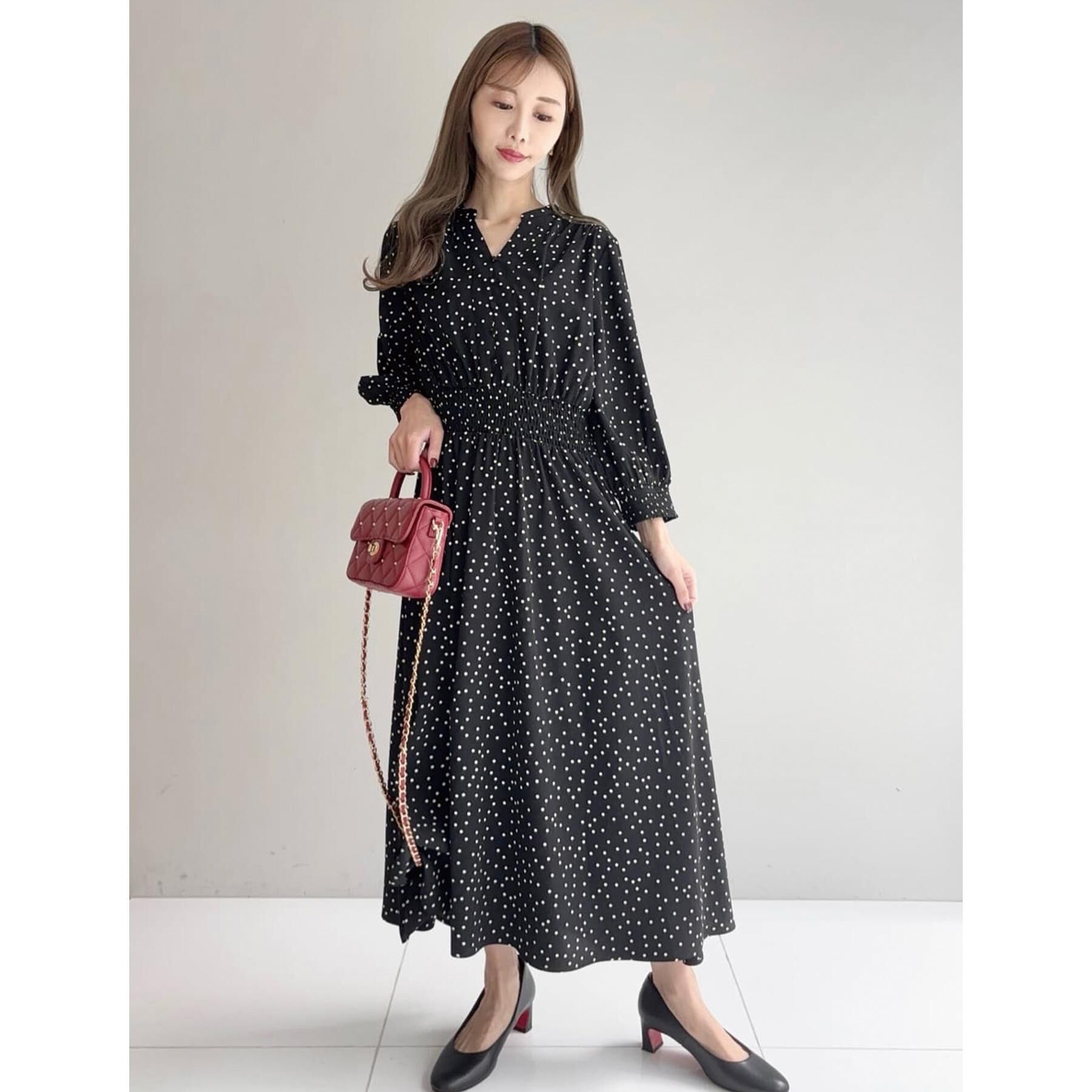 DRESSTERIOR「【手洗い可】ウエストシャーリングドットワンピース」|ワンピース|