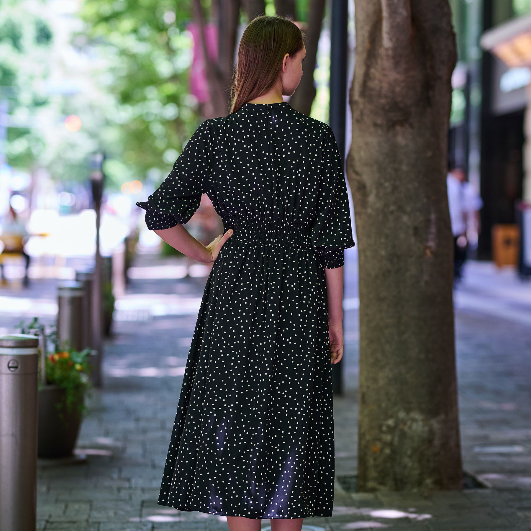 DRESSTERIOR「【手洗い可】ウエストシャーリングドットワンピース」|ワンピース|