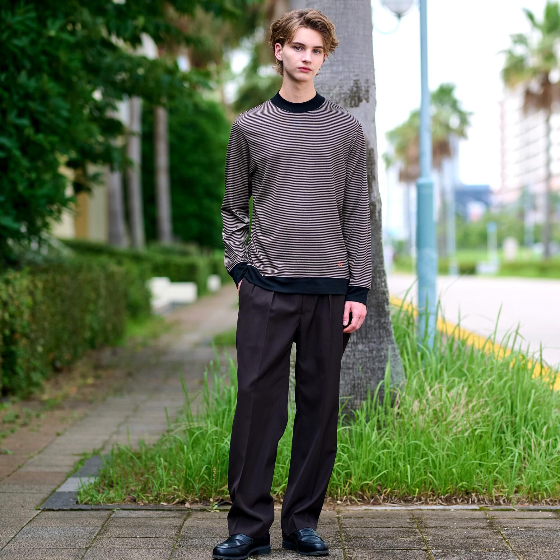 DRESSTERIOR「モックネック ボーダーカットソー」|Tシャツ・カットソー|