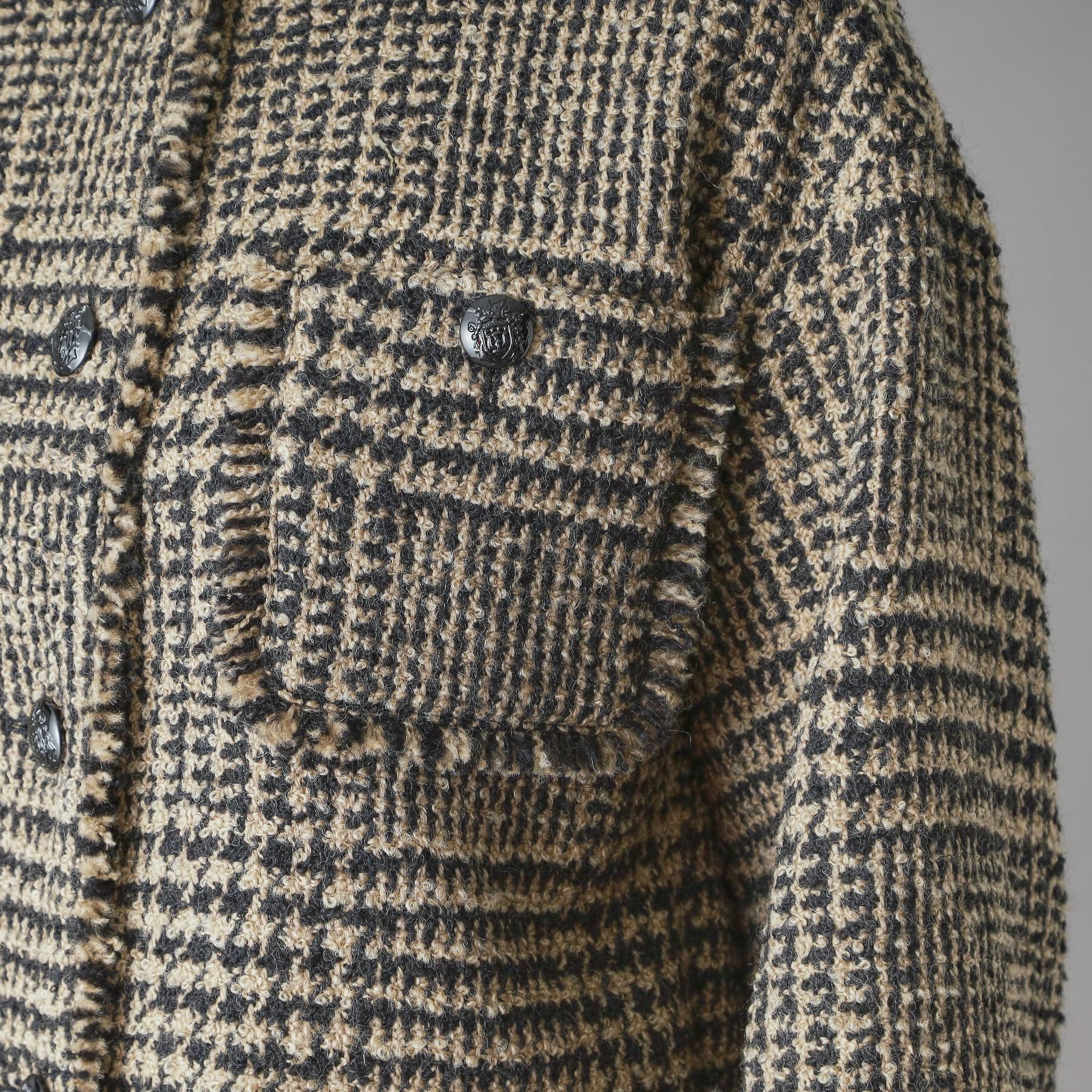 DRESSTERIOR「グレンチェックツイードショートコート」|ノーカラージャケット|