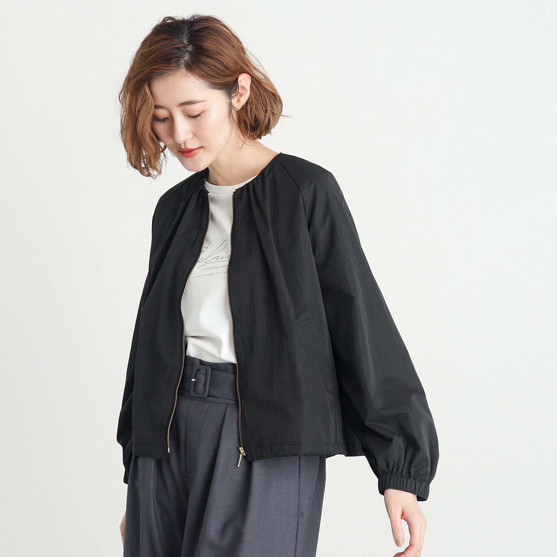 grove「ドロストピーチタフタブルゾン」|ブルゾン・スタジャン|