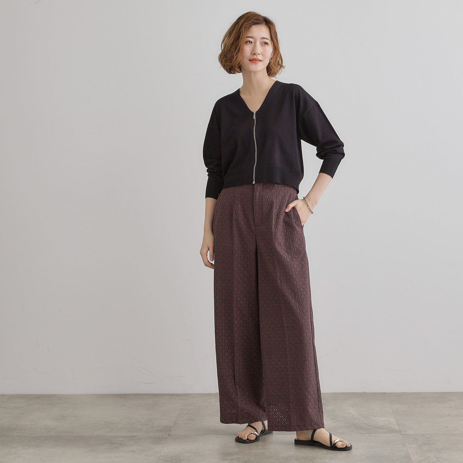 grove「【レースの透け感が軽やか】エンブロイダリーレースワイドパンツ」|その他|