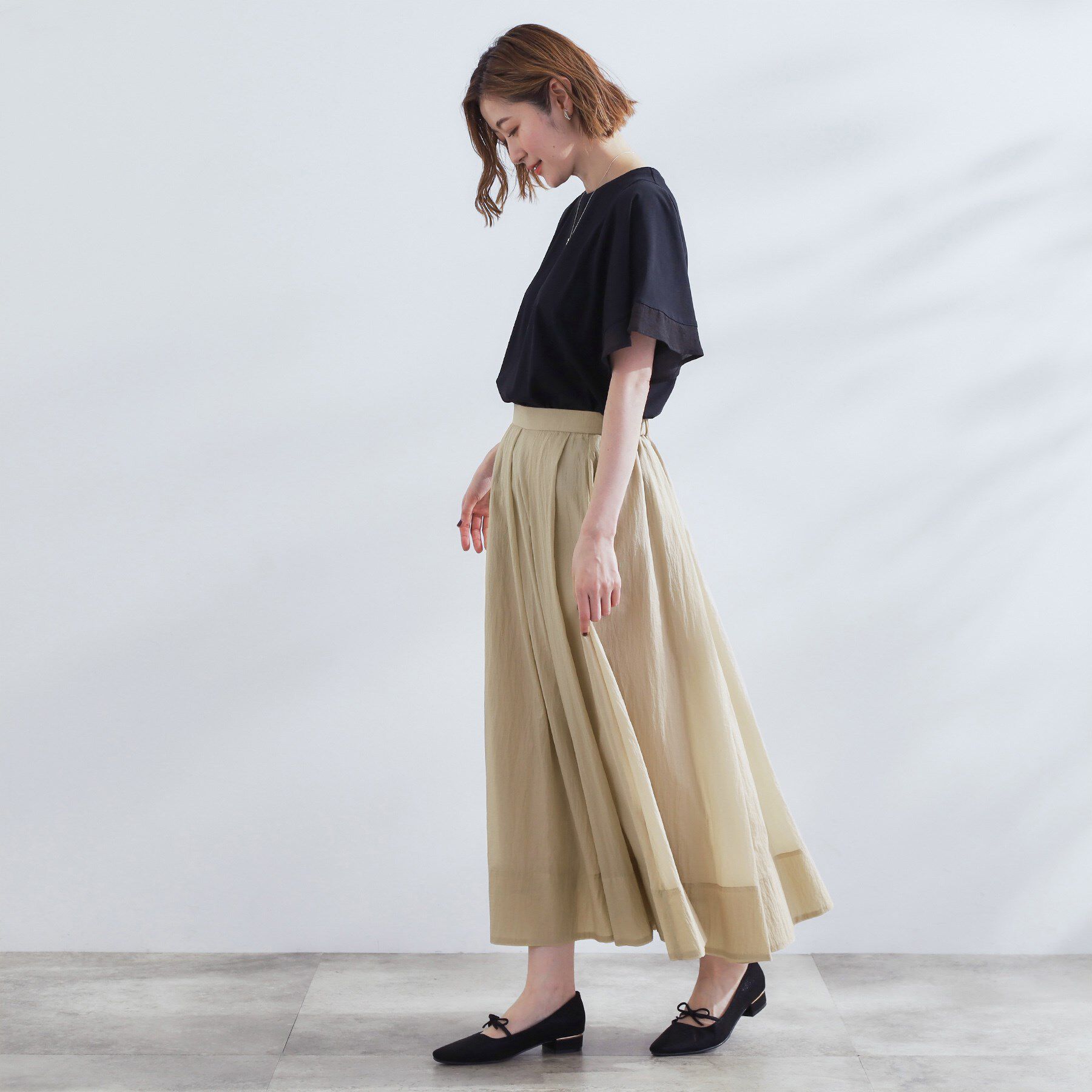 grove「透け感がムードある 大人のタックギャザースカート」|スカート|