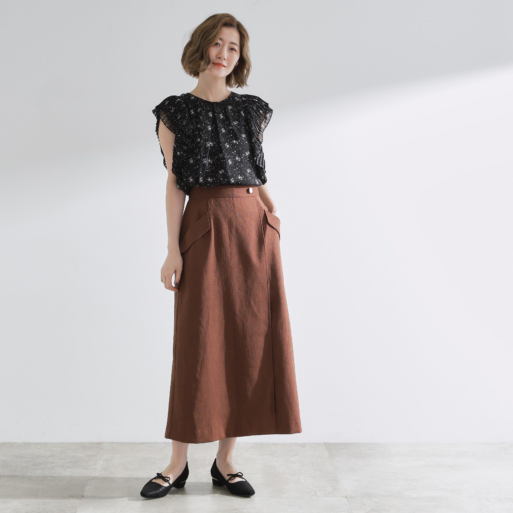 grove「プリーツが彩る 華やか花柄ブラウス」|シャツ・ブラウス|