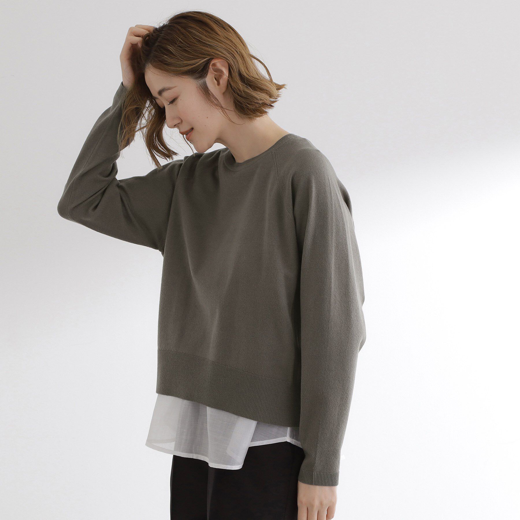 grove「最終お値下げ！！【洗える/毛玉軽減】天竺ラグランスリーブプルオーバー」|ニット・セーター|チャコールグレー(0