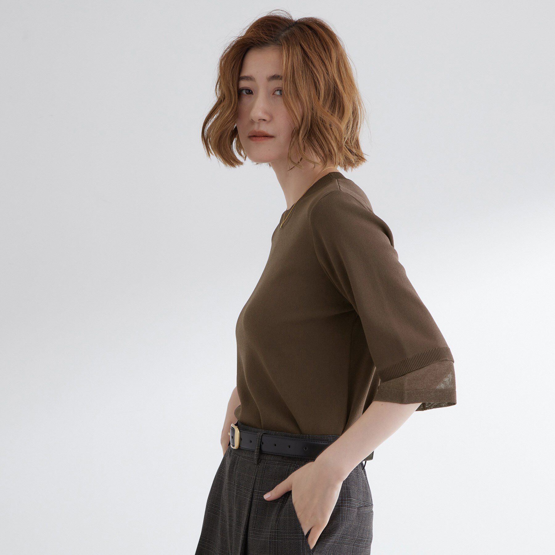 grove「【ひんやり多機能】やわらかドライタッチ 袖口シアードッキングプルオーバー」|ニット・セーター|ブラウン(043)