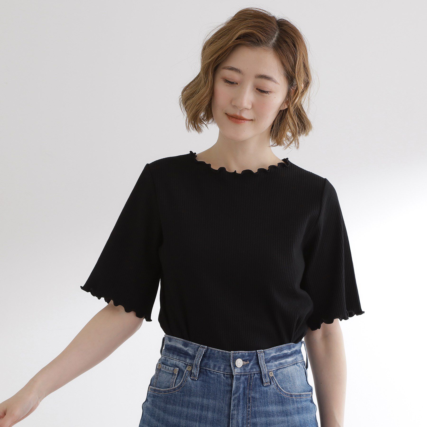 grove「一枚でもレイヤードでも楽しめる　マルチな5分袖プルオーバー」|Tシャツ・カットソー|