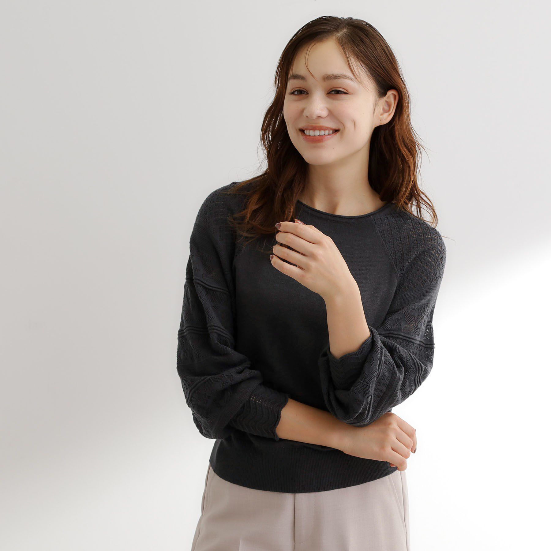 grove「【最終お値下げ！！】袖レース編みラグランスリーブニット」|ニット・セーター|