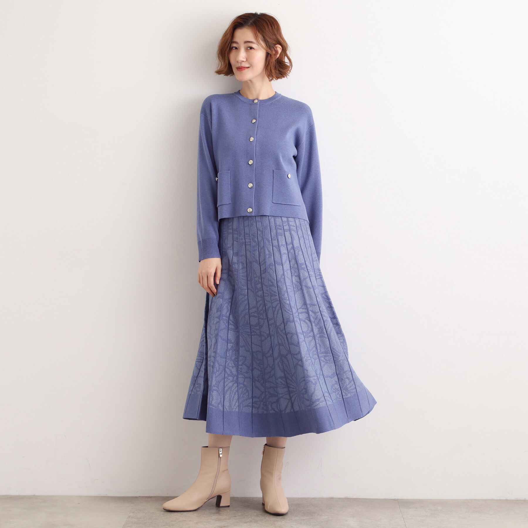 grove「【SET UP対応】レース柄ジャカードプリーツ風ニットスカート」|スカート|