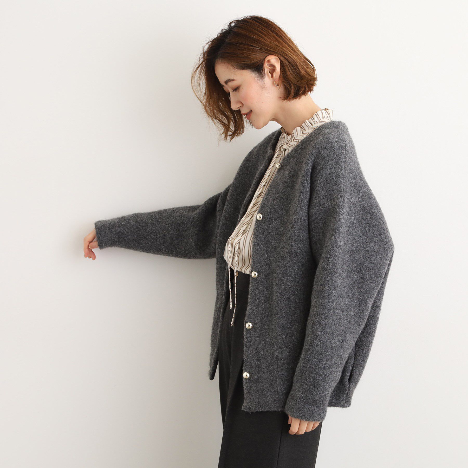 grove「ふっくらやわらかく、毛混オーバーニットカーディガン」|カーディガン|