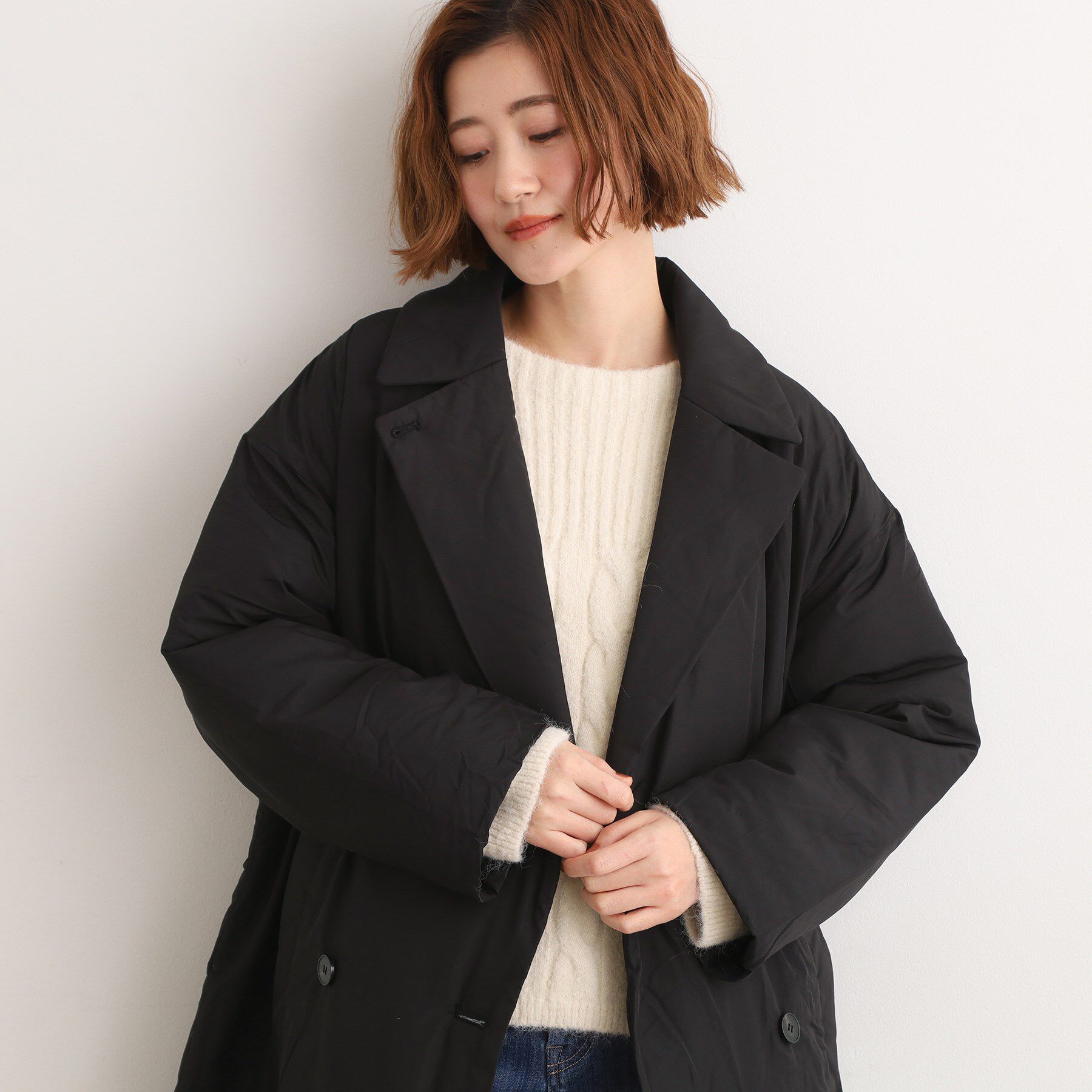 grove「すっきり見え、ステッチレス中綿コート」|ダウン|