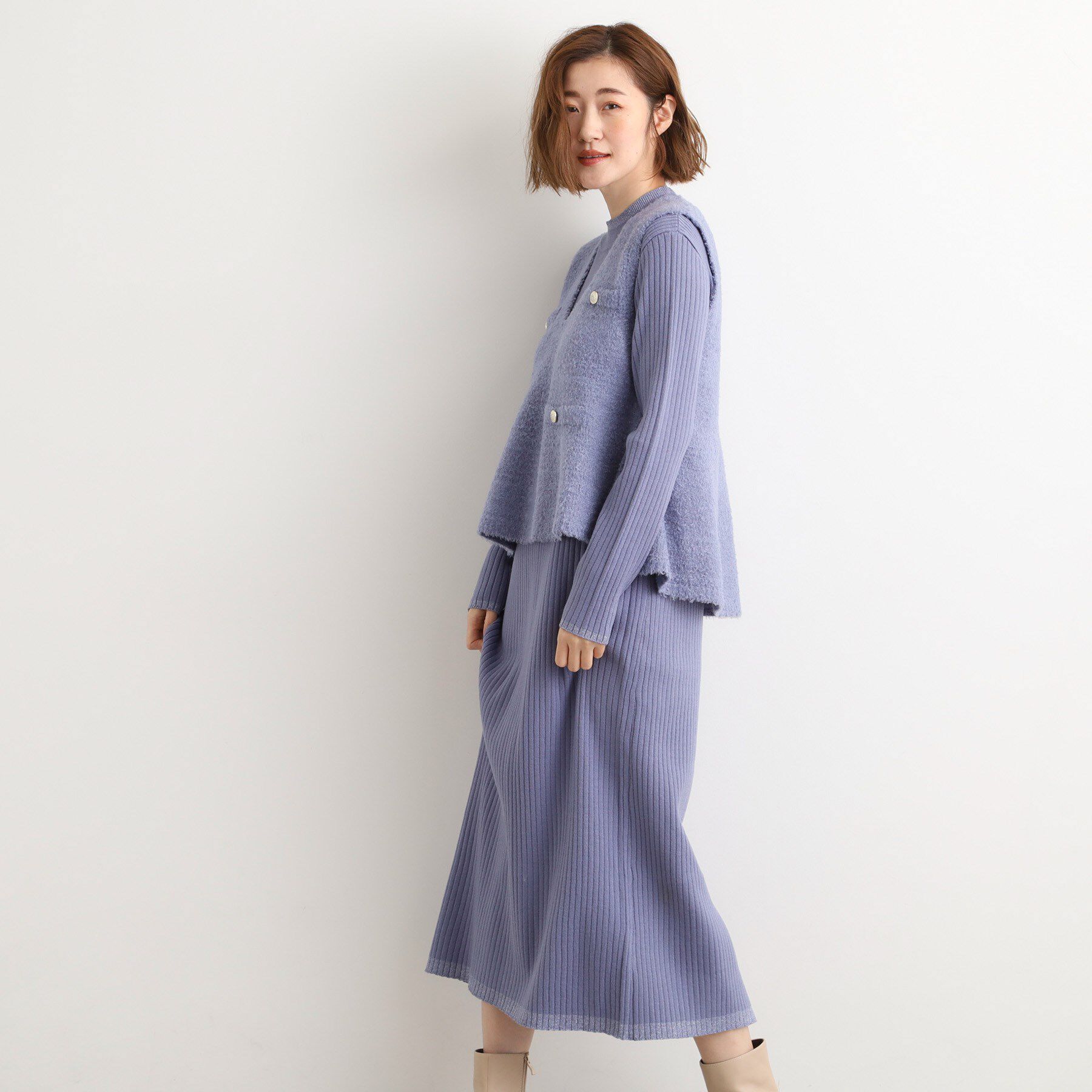 grove「【2点SET/体型カバー】一枚で決まる、ペプラムベスト&times;ニットワンピース」|ワンピース|