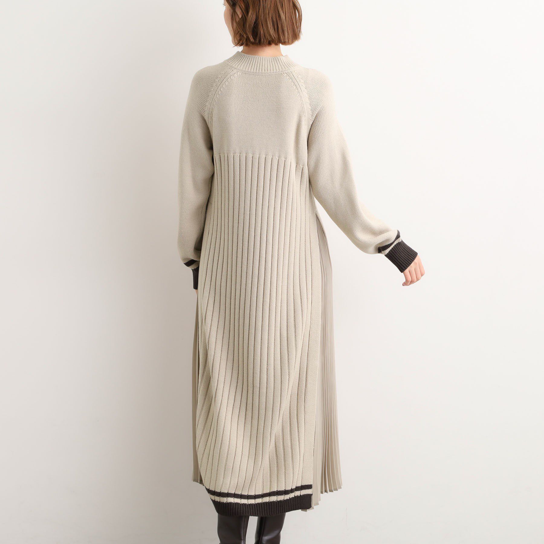 grove「【選べる着丈】配色サイドプリーツニットワンピース」|ワンピース|