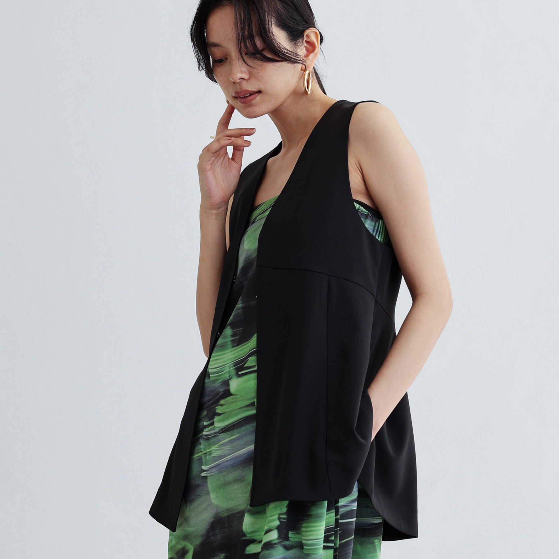 GALLEST「【セットアップ対応】イージーペプラムジレ」|ベスト・ジレ|ブラック(019)