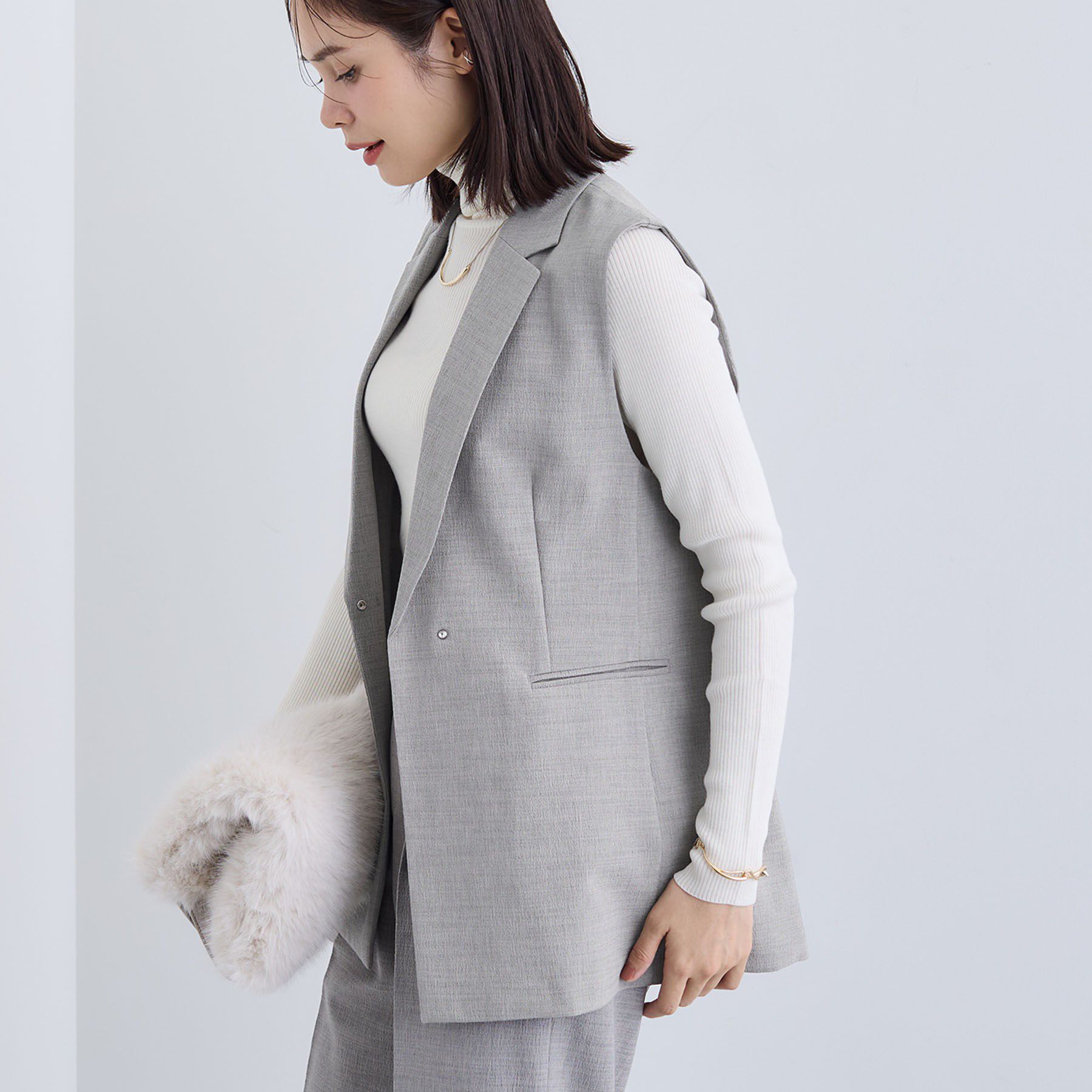 INDIVI「【セットアップ可能】凹凸ストレッチ素材テーラードカラージレジャケット」|テーラードジャケット|