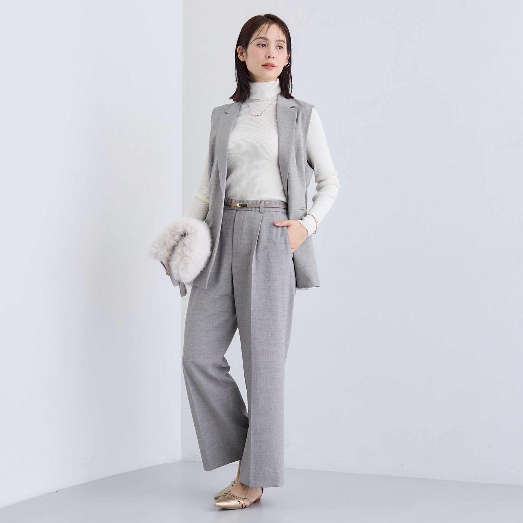 INDIVI「【セットアップ可能】凹凸ストレッチ素材テーラードカラージレジャケット」|テーラードジャケット|