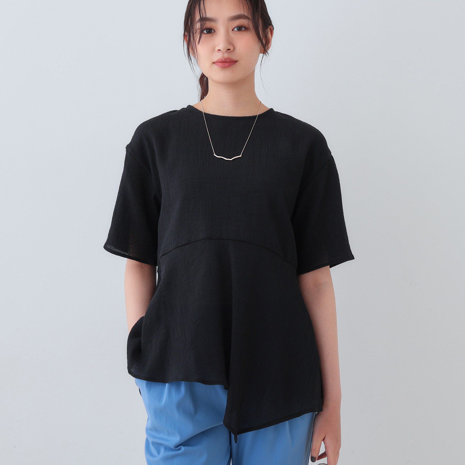 INDIVI「【洗える】ペプラムトップス」|Tシャツ・カットソー|ブラック(019)